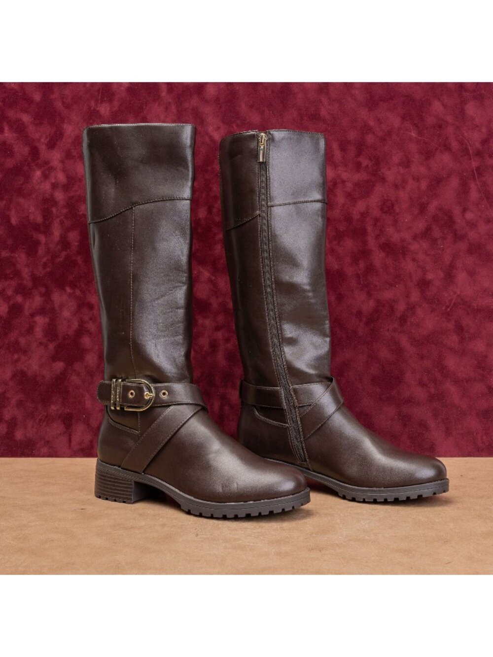 Tommy Hilfiger Wmn Dark Brown Faux Leather Riding Equestrian Fashion Boots sz 8